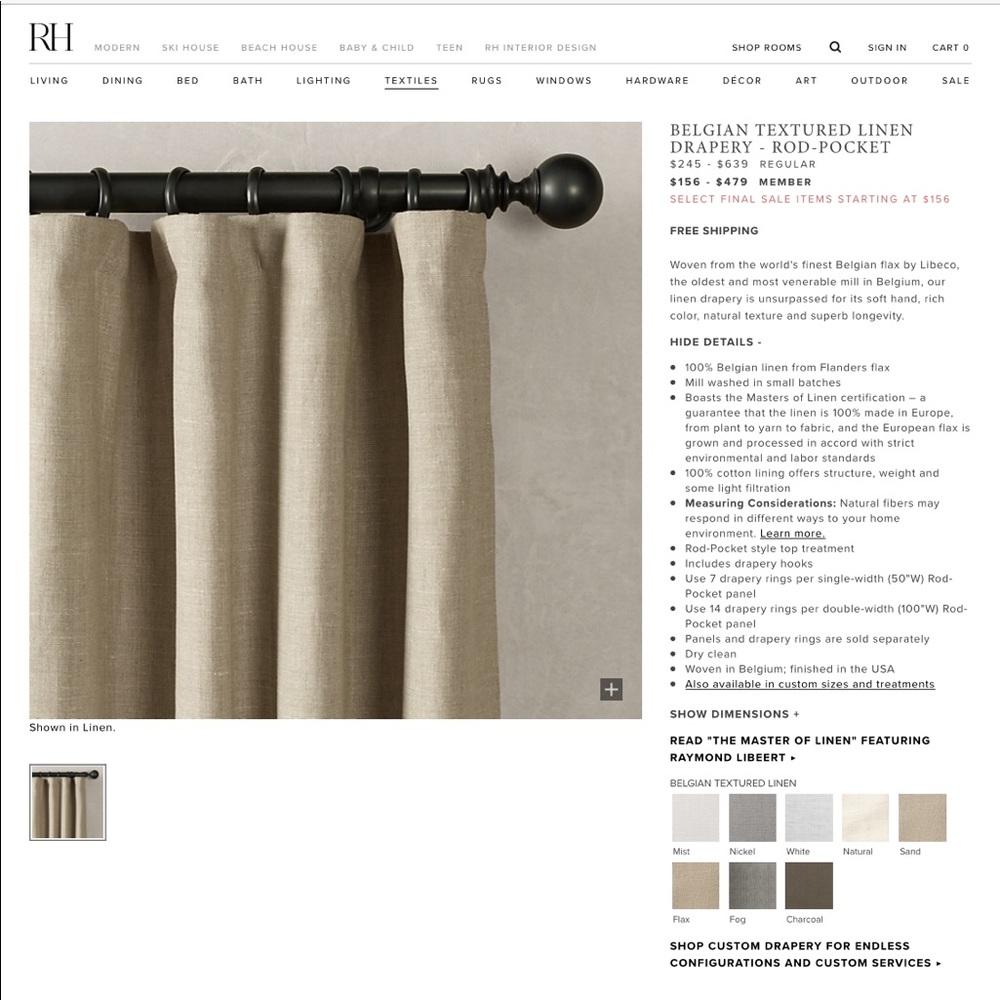Restoration Hardware set of 2 Linen Drapes